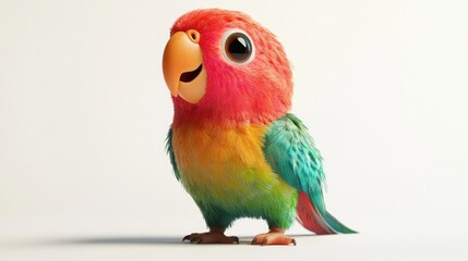 Naklejka premium Cute 3D baby parrot with lively colors and a cheerful face on a white background, in a friendly generative AI style