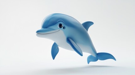 Obraz premium Cute 3D dolphin in friendly cartoon style swimming against a white background