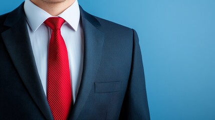 Business suit with red tie on blue background