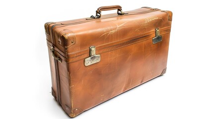 Suitcase on White Background: A Detailed View of a Stylish and Practical Suitcase Featuring a Sleek Design, Durable Material, and Smooth Rolling Wheels. 