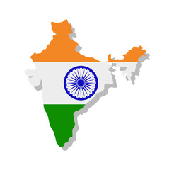 India - Flag inscribed in the contour of the country. Vector illustration.