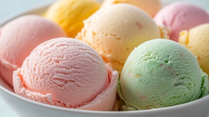 Colorful scoops of ice cream in bowl