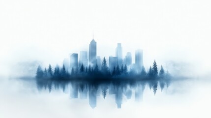 Fototapeta premium Abstract city skyline blending with forest reflection