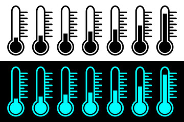 Thermometer showing the temperature icons. The temperature scale went from cold to hot.