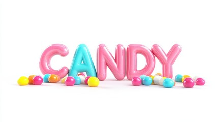 Fototapeta premium Candy Spelled Out With Colorful Candies, Isolated On White Background, Perfect For Confectionery Advertising And Sweet-Themed Designs . Generative ai