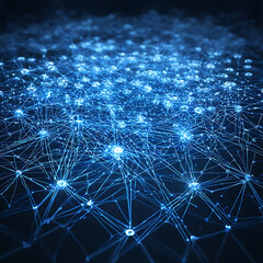 3D Network Connections Glowing Nodes and Connecting Lines in a Dynamic Web of Data with a Digital Grid Background