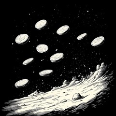 Naklejka premium Surreal Cosmic Asteroid Field Floating in Starry Night Sky