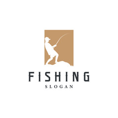 Fishing logo design silhouette of river angler with hook illustration template