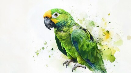 Vivid Green Parrot on a Floral Background