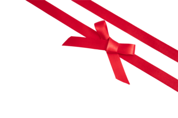 Simple bows and ribbons, for gifts, in a corner Transparent background, PNG format