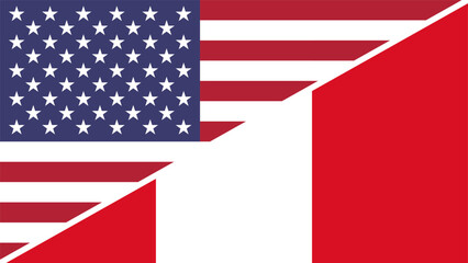 Fototapeta premium Peru and United States flags combined in a split design vector, symbolizing international relations, global unity, and cultural exchange