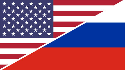 Fototapeta premium Russia and United States flags combined in a split design vector, symbolizing international relations, global unity, and cultural exchange