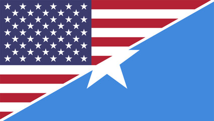 Fototapeta premium Somalia and United States flags combined in a split design vector, symbolizing international relations, global unity, and cultural exchange
