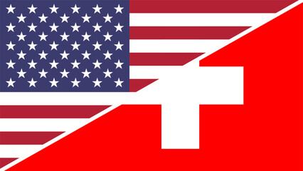 Switzerland and United States flags combined in a split design vector, symbolizing international relations, global unity, and cultural exchange