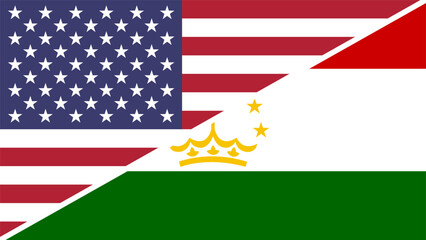 Tajikistan and United States flags combined in a split design vector, symbolizing international relations, global unity, and cultural exchange