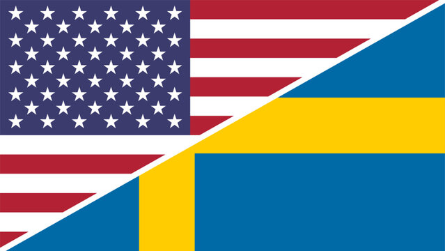 Sweden and United States flags combined in a split design vector, symbolizing international relations, global unity, and cultural exchange