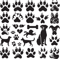 dog paw vector set, Dog paw prints set Black silhouettes, paw icons Vector isolated illustration,