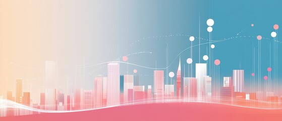 Fototapeta premium Futuristic Cityscape with Abstract Digital Elements and Gradient Background