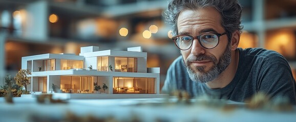 Obraz premium Architect Student Discussing Home Design With Paper Model, Creative Meeting