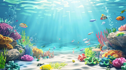 Illustration of fish in the blue sea. Fish and ocean themed book cover for children.