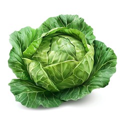 A fresh cabbage, vegetable element, photorealistic, green, isolated on white background