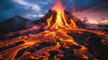 Volcanic eruptions create igneous rock from molten lava