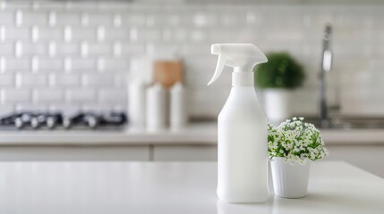 Antiseptic spray creating a bacteria-free zone on a kitchen countertop, anti-bacteria, kitchen hygiene, antiseptic spray
