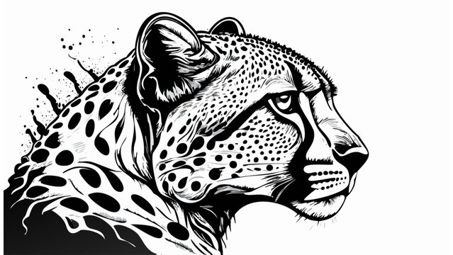 Cheetah Tiger Cat Head Sketch Style - Animal Face Portrait Feline Mammal Fur
