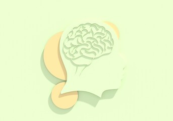 Profile of the head of a man. Brochure template. Mental health and education relative design. Scientific medical concept. 3D render