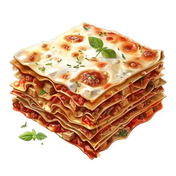 recommend clip art: Tofu lasagna clipart, Italian cuisine, 3D illustration, layered pasta, isolated on white background
