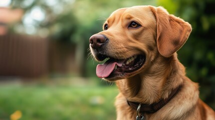 A Happy Labrador Dog Enjoying a Relaxing Moment Outdoors