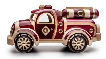 Colorful wooden toy fire truck with detailed design, perfect for children's playtime and imaginative adventures.