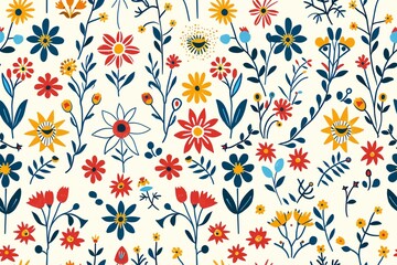 seamless pattern with flowers. folk vintage stye with vibrant color