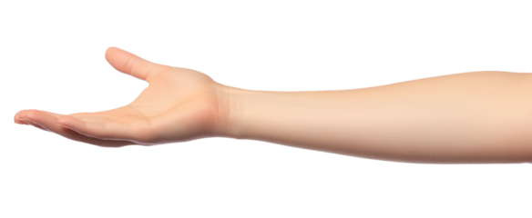 Close up of hand trying to reach for someone or something. Gesture of giving or asking help or sign for lust isolated on transparent png background. Carrying for you.  Gentle motion and gesture female