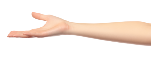 Close up of hand trying to reach for someone or something. Gesture of giving or asking help or sign for lust isolated on transparent png background. Carrying for you.  Gentle motion and gesture female