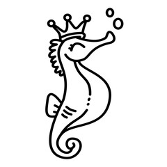 cute sea horse cartoon doodle line