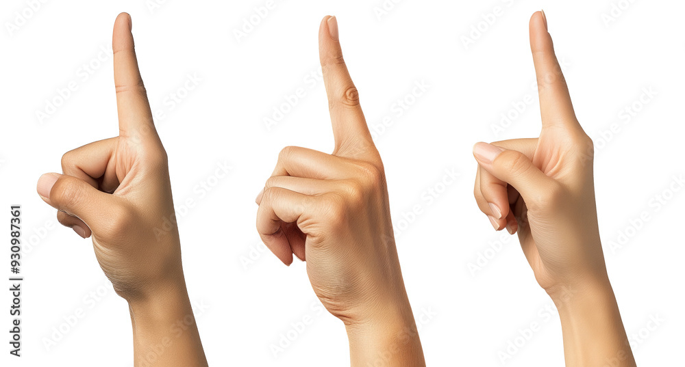 Wall mural hand pointing up with index finger, isolated on a white background. ideal for concepts of touch, sel