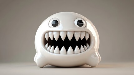 Naklejka premium A playful cartoon monster with big eyes and sharp teeth, designed to evoke humor and creativity in various playful settings.
