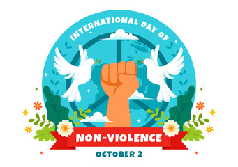 International Day of Non-Violence Vector Illustration on October 2nd, a Culture of Peace, Tolerance, and Understanding in a Flat Design Background
