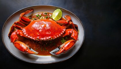 picture of Singapore sauce crab served on a plate and salad planter with sauce