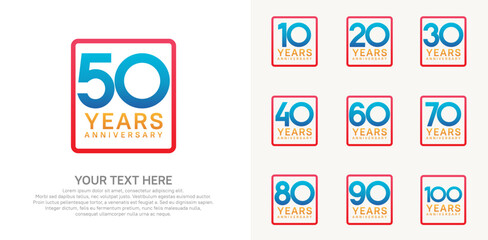 anniversary set logo style with blue color in square for company celebration moment
