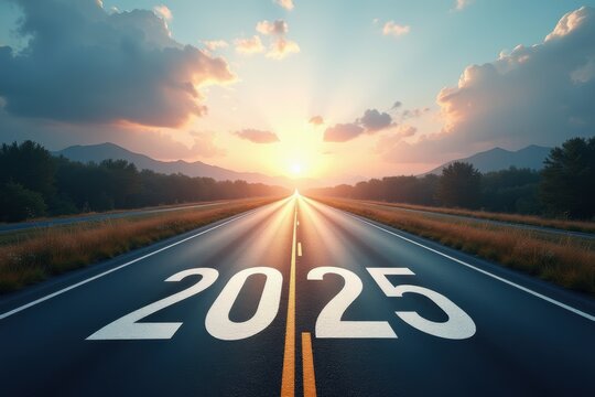 Top view of street with numbers 2025. Generative AI