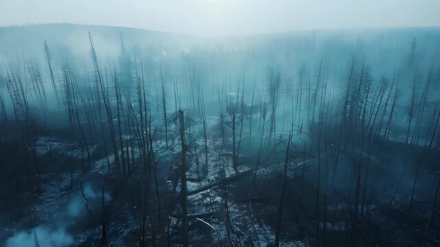 Aerial View Of The Forest Burned Down Footage 4K