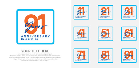 anniversary set logo style with orange and blue color in square for company celebration moment