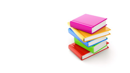 Stack of bright colored books on white background. 3d render.