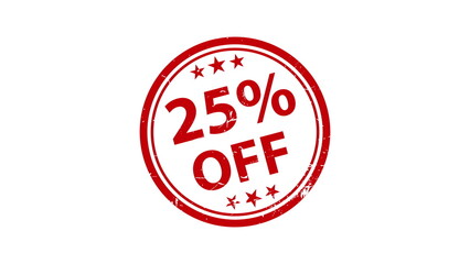 25 percent discount. The stamp leaves a red imprint on a white surface.