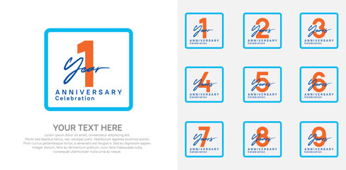 anniversary set logo style with orange and blue color in square for company celebration moment