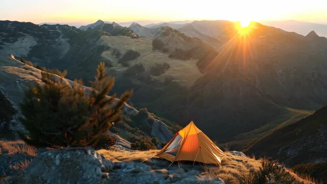 Aerial View of tent on the hill Footage 4K