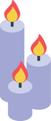 This vector illustration features three purple candles burning brightly, creating a cozy and inviting atmosphere