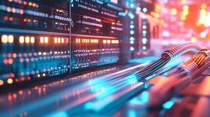 Closeup of Server Racks and Cables